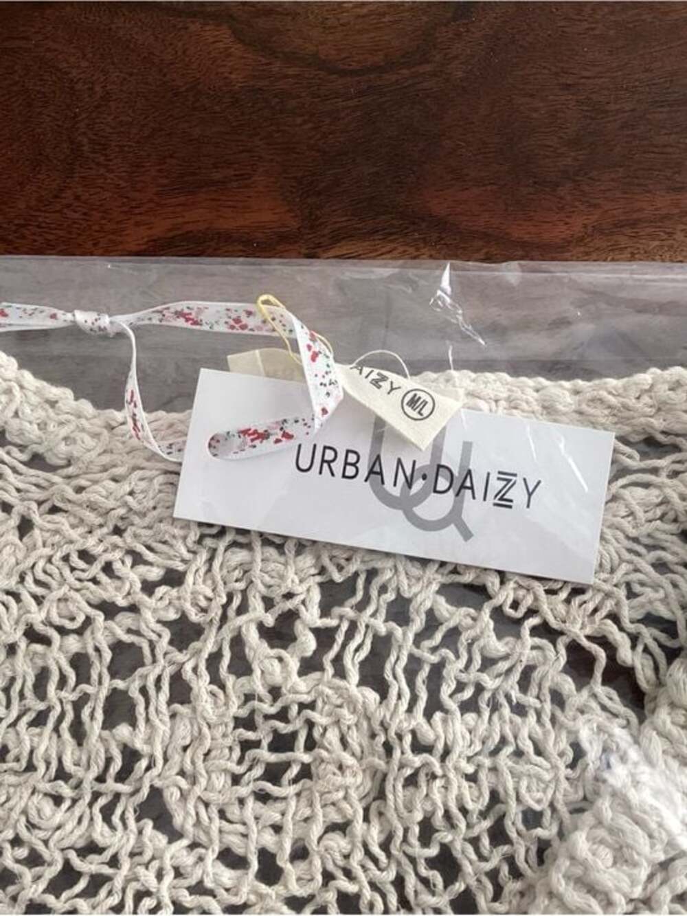 Urban Daizy Openwork Crochet Tie-Front Tank Vest - Cream - NWT - Size M/L - Picture 3 of 3